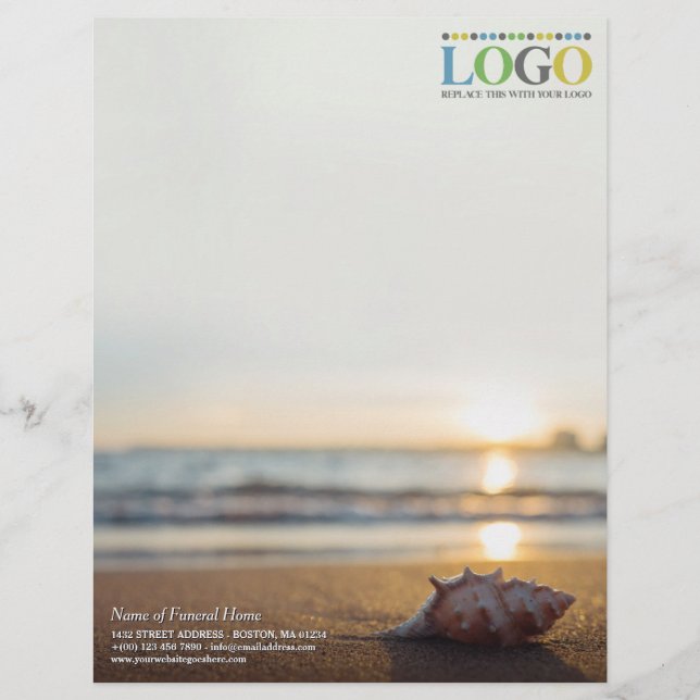 Conch on Beach at Sunrise Funeral Your Logo Letterhead (Front)