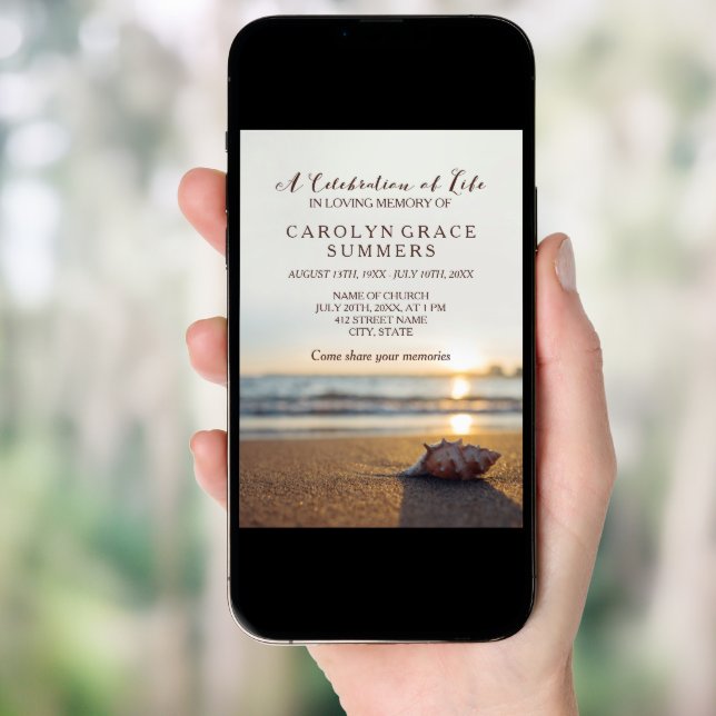 Conch on Beach Celebration of Life Invitation (Front Digital)