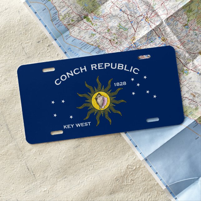 Conch Republic Flag Key West Florida License Plate (In Situ)