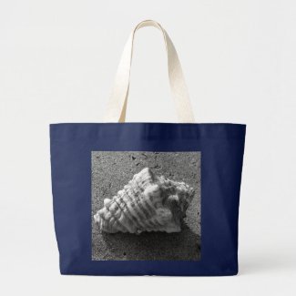 Conch Seashell Black and White Beach Tote Bag
