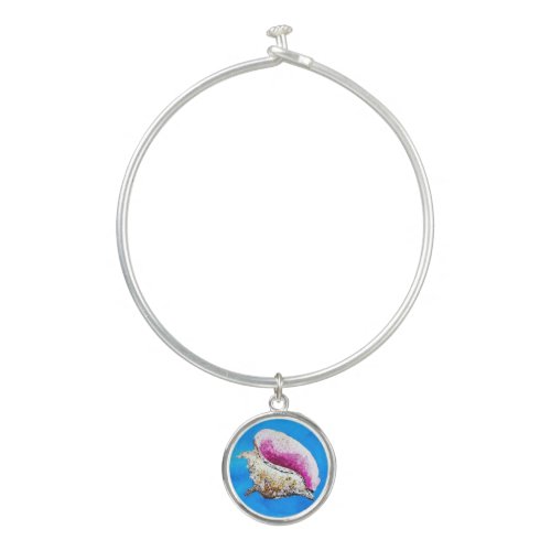 Conch Shell Bangle Bracelet with Round Charm