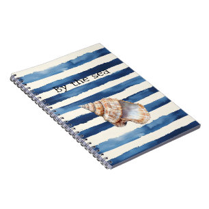 Conch Shell Beach Blue Stripes Notebook