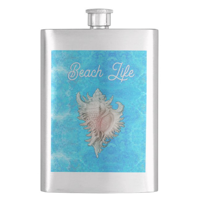 Conch Shell "Beach Life"  Flask (Front)