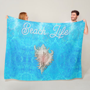 Conch Shell "Beach Life" Fleece Blanket
