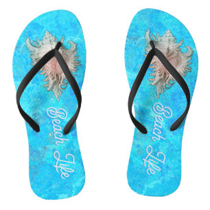 Conch Shell "Beach Life" Flip Flops