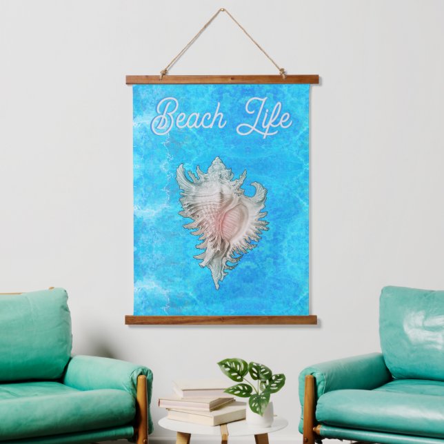 Conch Shell "Beach Life" Hanging Tapestry (Living Room)