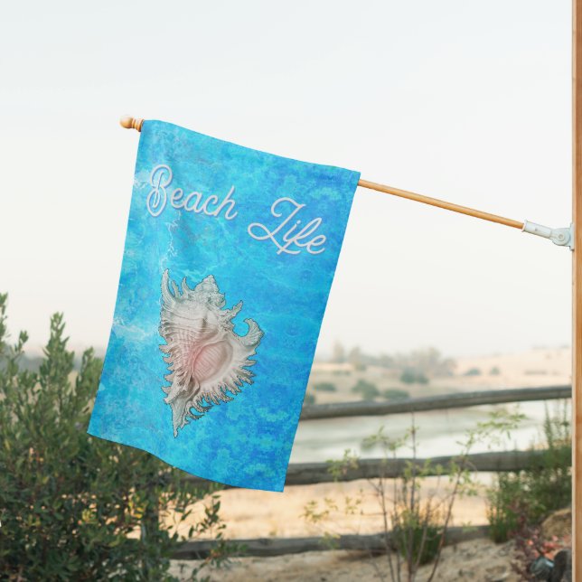 Conch Shell "Beach Life"  House Flag (Insitu (Back))