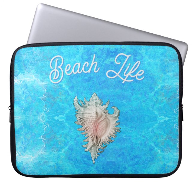 Conch Shell "Beach Life"  Laptop Sleeve (Front)