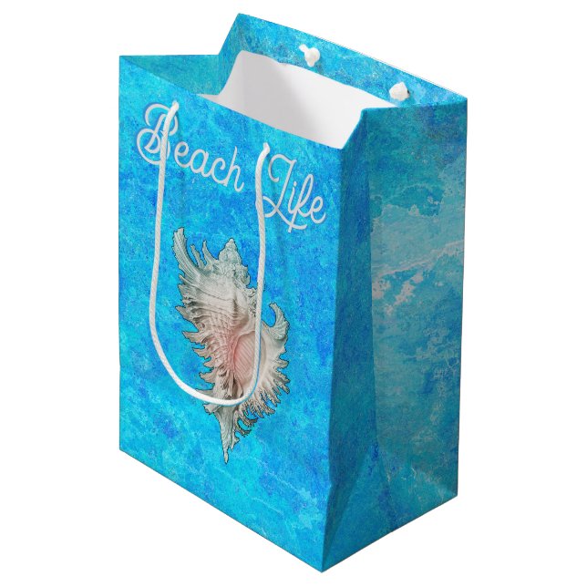 Conch Shell "Beach Life"  Medium Gift Bag (Front Angled)