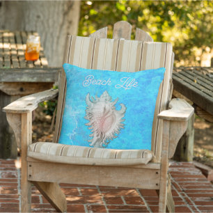 Conch Shell "Beach Life" Outdoor Pillow