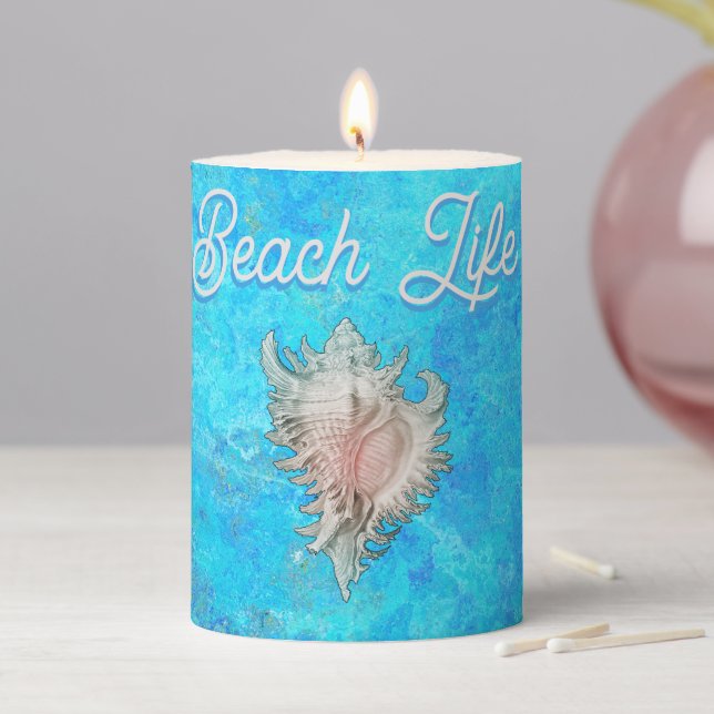 Conch Shell "Beach Life"  Pillar Candle (In Situ)