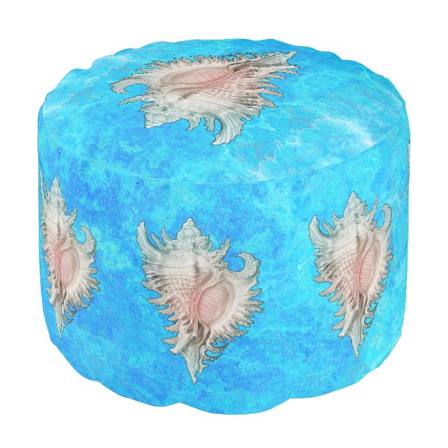 Conch Shell "Beach Life" Pouf (Angled Front)