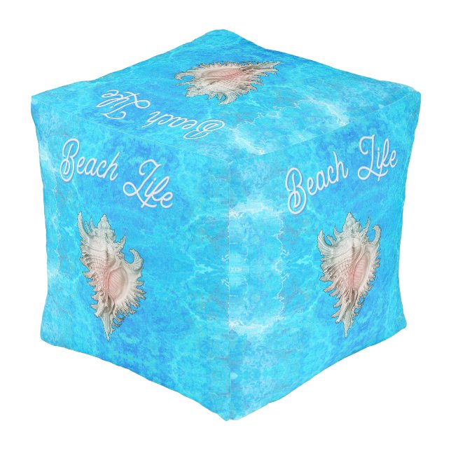 Conch Shell "Beach Life" Pouf (Angled Back)