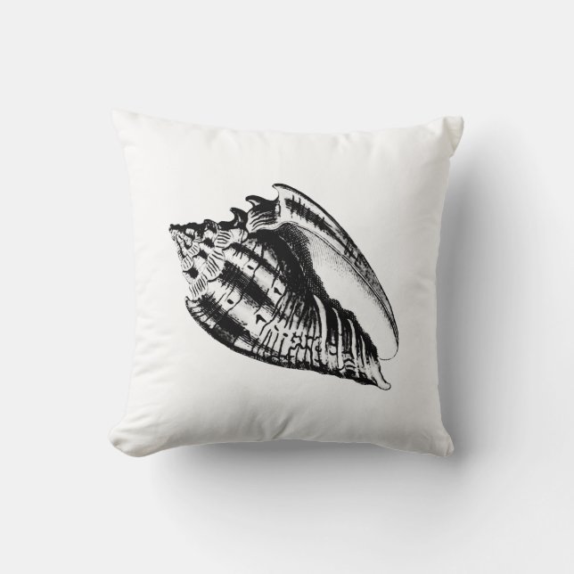 Conch Shell - black and white Throw Pillow (Front)
