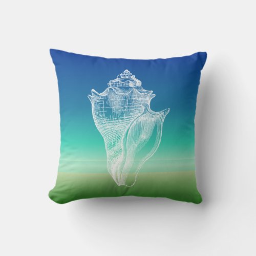 Conch Shell Blue Green Seascape Pillow