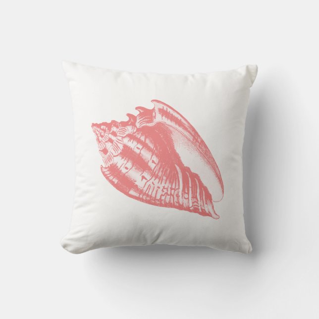 Conch Shell - coral pink and white Throw Pillow (Front)