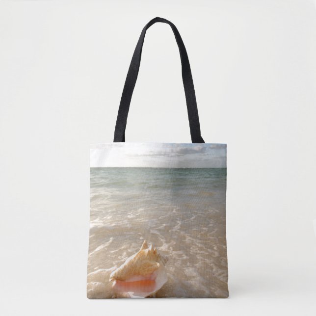 Conch Shell In Sand On Tropical Beach Tote Bag (Front)