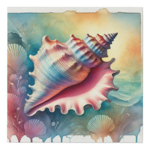 Conch Shell in Vibrant Waters 041024AREF112 - Wate Faux Canvas Print