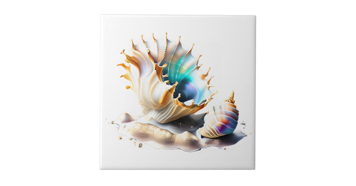 Conch shell iridescent 3D single large beach sea Ceramic Tile | Zazzle