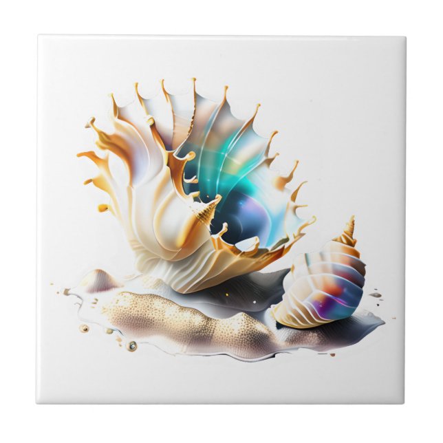 Conch shell iridescent 3D single large beach sea Ceramic Tile (Front)