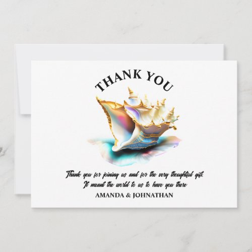 Conch shell iridescent beach seashells nautical  thank you card