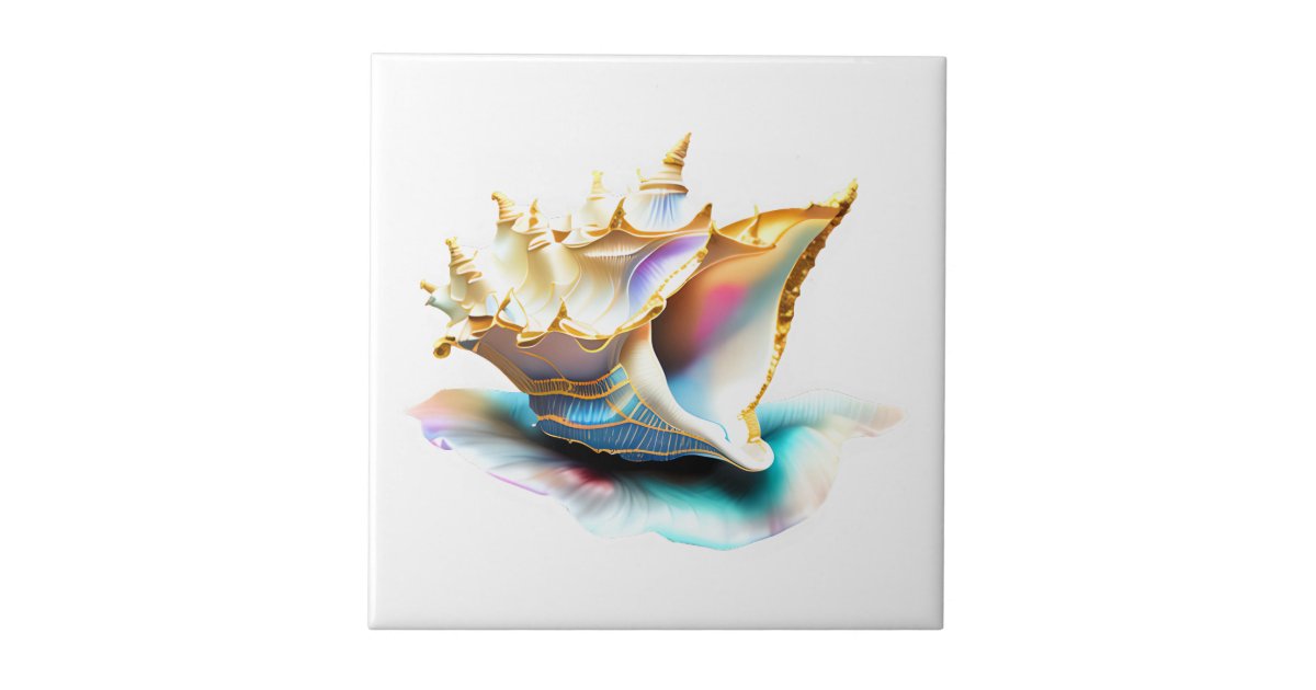 Conch shell iridescent mother pearl beach sea ceramic tile | Zazzle
