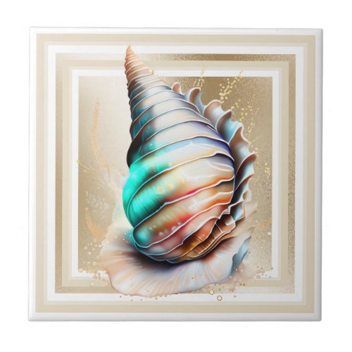 Conch shell iridescent mother pearl gold shimmer ceramic tile