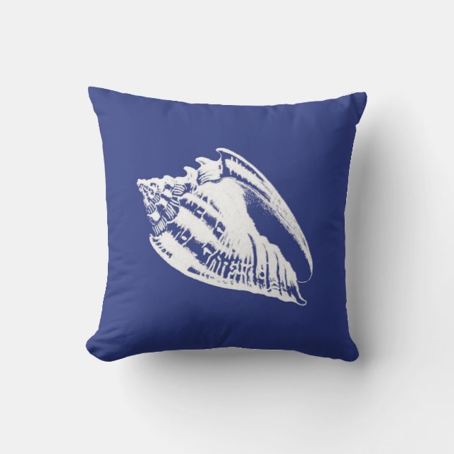 Conch Shell - navy blue and white Outdoor Pillow (Front)
