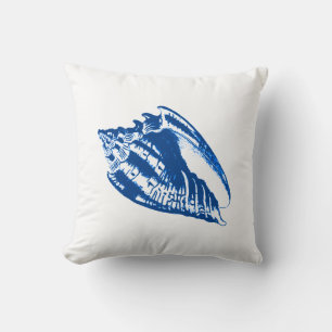 Conch Shell - navy blue and white Throw Pillow