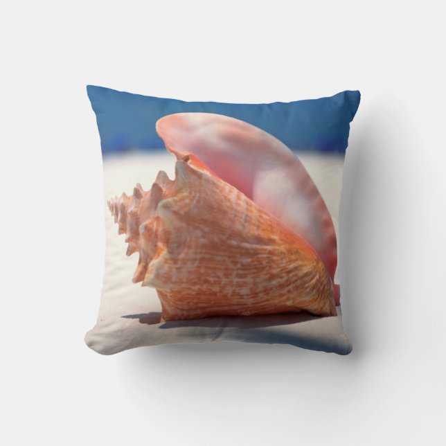 Conch Shell On Beach 2 Throw Pillow (Front)