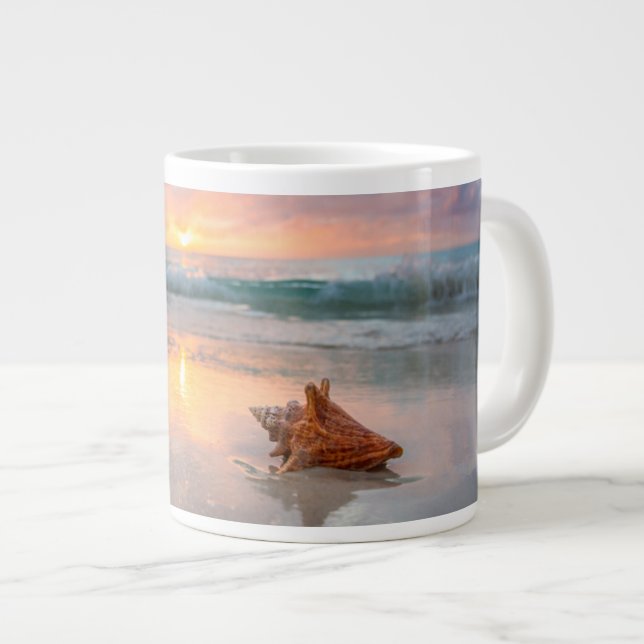 Conch Shell on the Beach | Jamaica Giant Coffee Mug (Front Right)