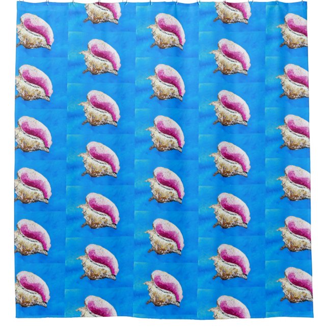 Conch Shell Shower Curtain and Liner (Front)