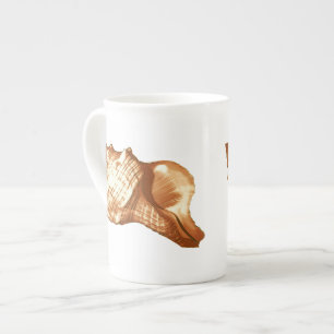 Conch shell sketch - brown, white and tan bone china mug