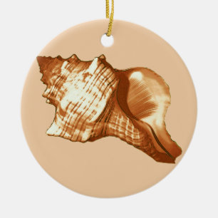 Conch shell sketch - brown, white and tan ceramic ornament