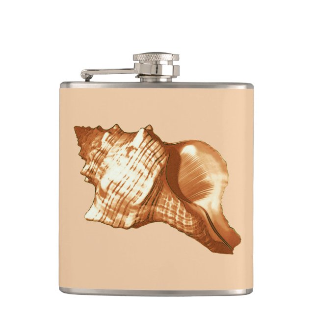 Conch shell sketch - brown, white and tan flask (Front)
