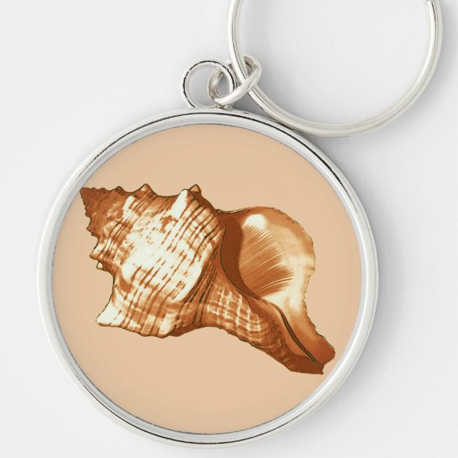 Conch shell sketch - brown, white and tan keychain (Front)