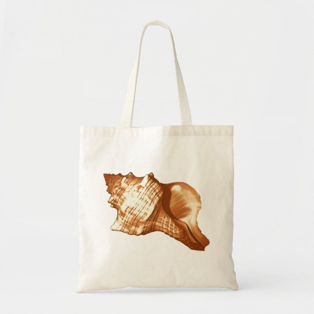 Conch shell sketch - brown, white and tan tote bag (Front)