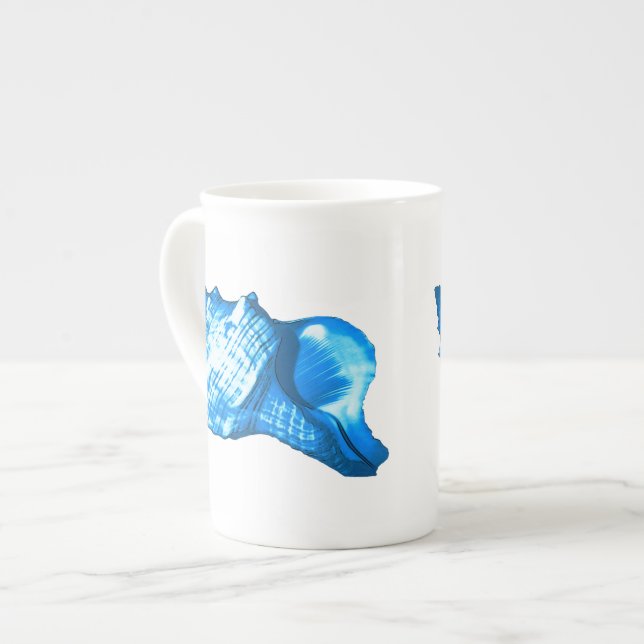 Conch shell sketch - cobalt and sky blue bone china mug (Front Left)