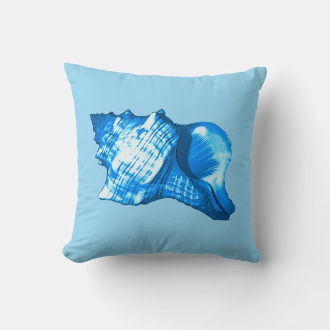 Conch shell sketch - cobalt and sky blue throw pillow (Front)
