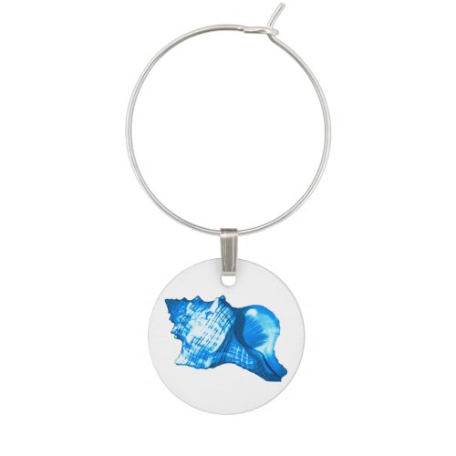 Conch shell sketch _ cobalt and sky blue wine charm