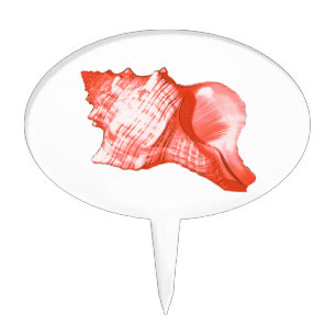Conch shell sketch - coral, shell pink and white cake topper