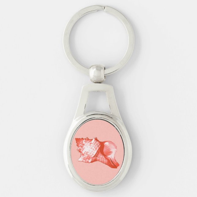 Conch shell sketch - coral, shell pink and white keychain (Front)