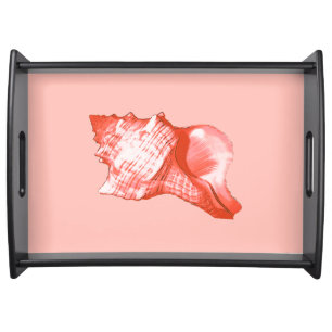 Conch shell sketch - coral, shell pink and white serving tray