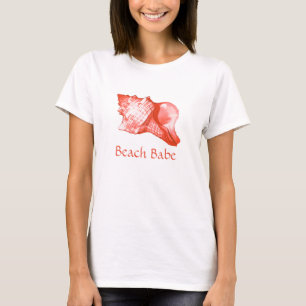 Conch shell sketch - coral, shell pink and white T-Shirt