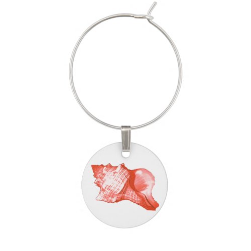 Conch shell sketch _ coral shell pink and white wine glass charm