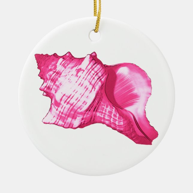 Conch shell sketch - fuchsia pink and white ceramic ornament (Front)