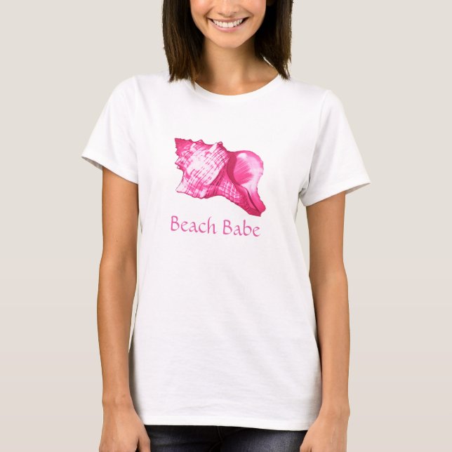 Conch shell sketch - fuchsia pink and white T-Shirt (Front)
