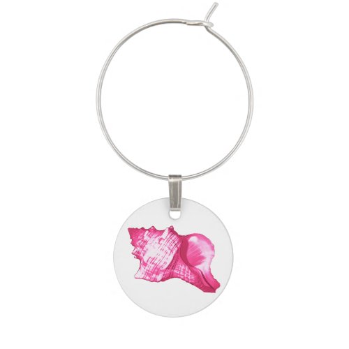 Conch shell sketch _ fuchsia pink and white wine glass charm