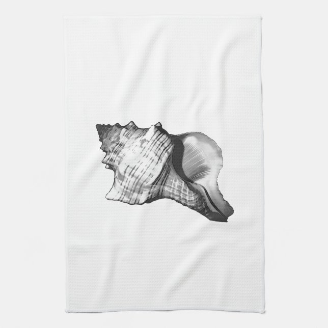 Conch shell sketch - shades of grey and white towel (Vertical)