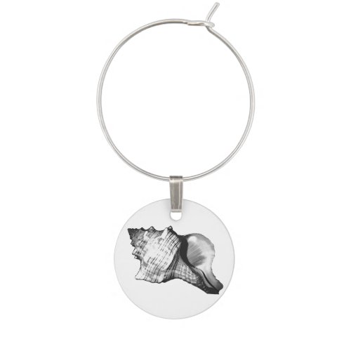 Conch shell sketch _ shades of grey and white wine glass charm